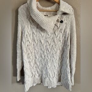Free People Cable Knit Cowl Neck Sweater in Light Gray